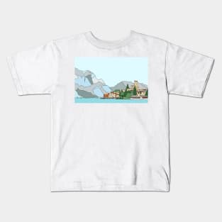 Beautiful Malcesine on Lake Garda, Italy - digital art Kids T-Shirt